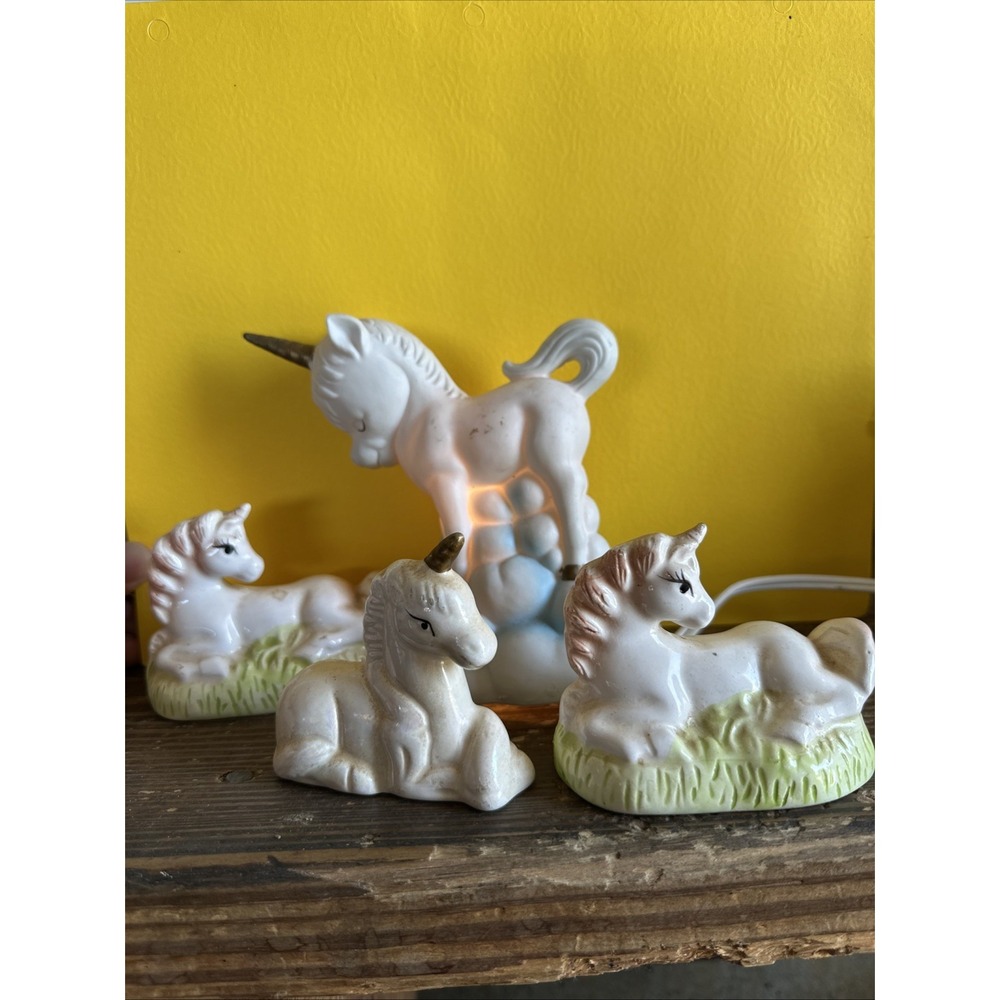 (Lot of 4) Ceramic Unicorn nightlight -working -Statutes Collection Collectible‎